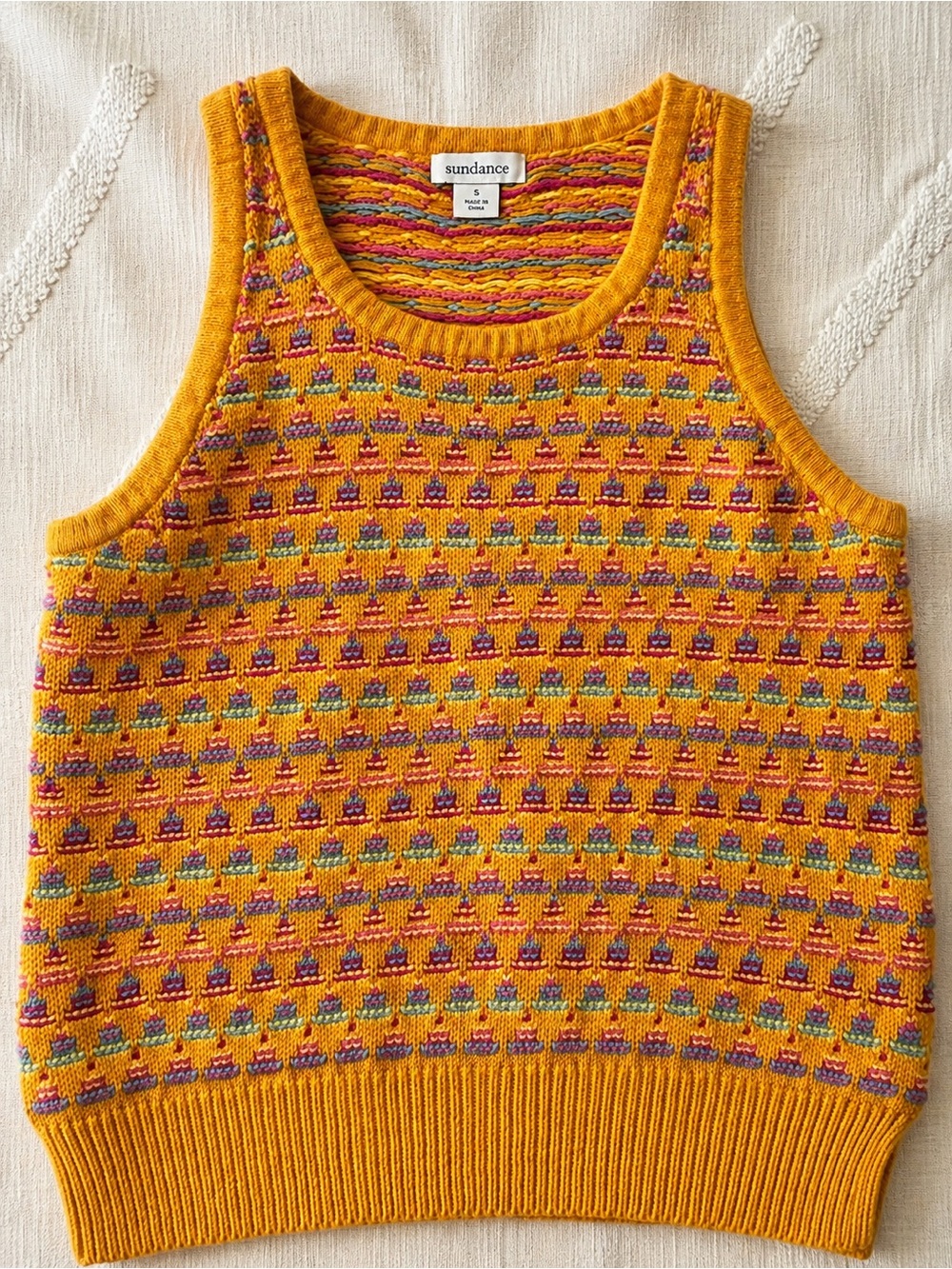Sundance Women’s Mustard Fair Isle Knit Sweater Tank Vest Size Small